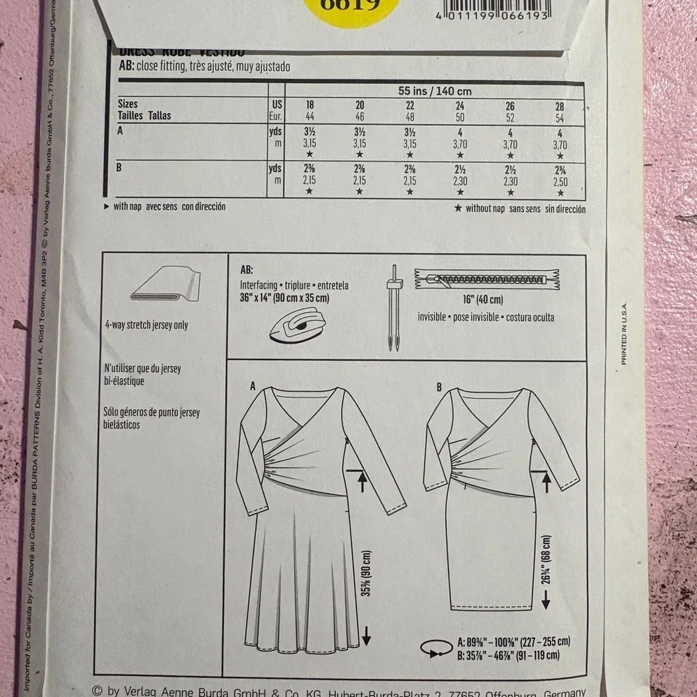 BN UNCUT BURDA 6619 WRAP DRESS SEWING PATTERN